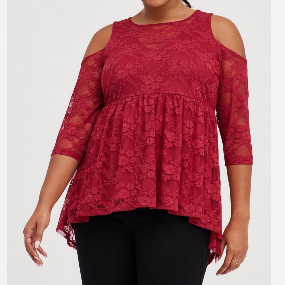 Torrid Babydoll Stretch Lace Cold Shoulder Top